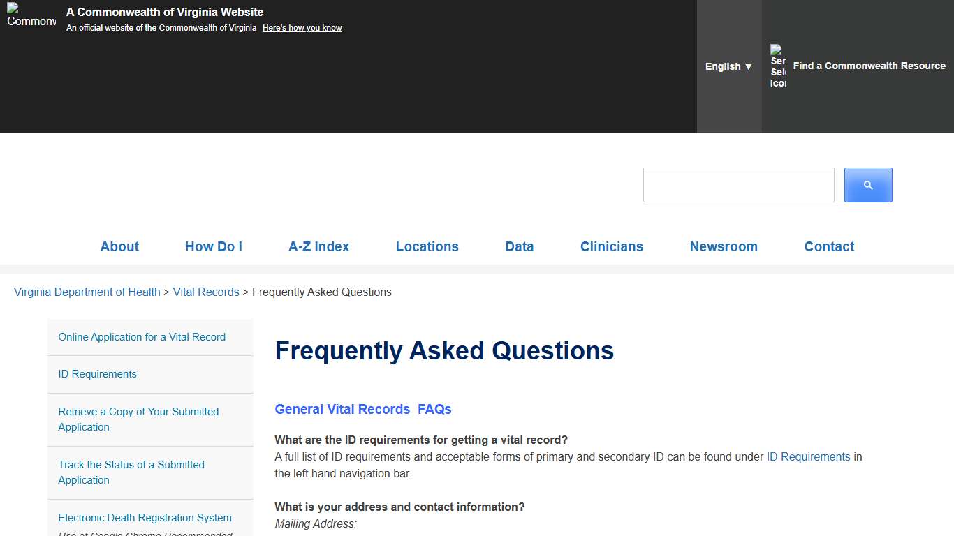 Frequently Asked Questions - Vital Records
