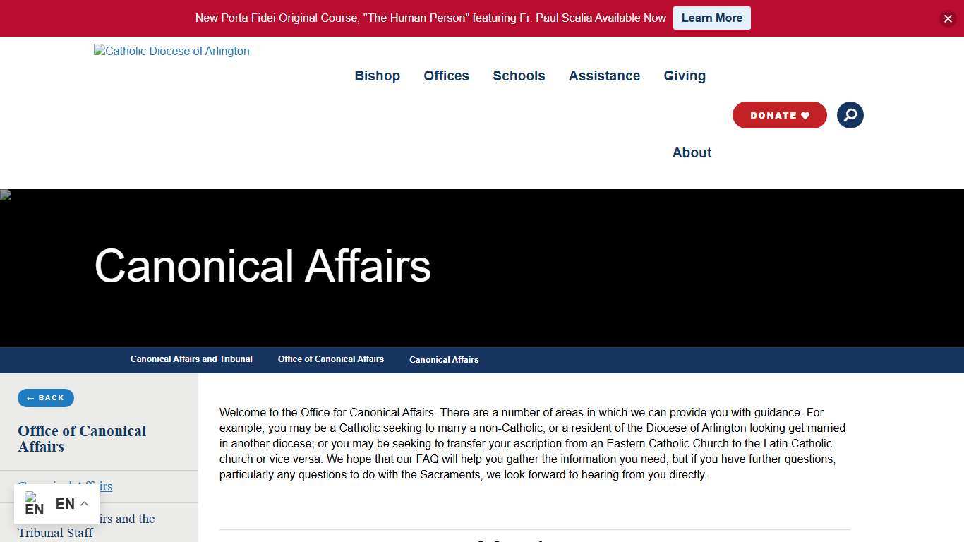 Canonical Affairs - Catholic Diocese of Arlington