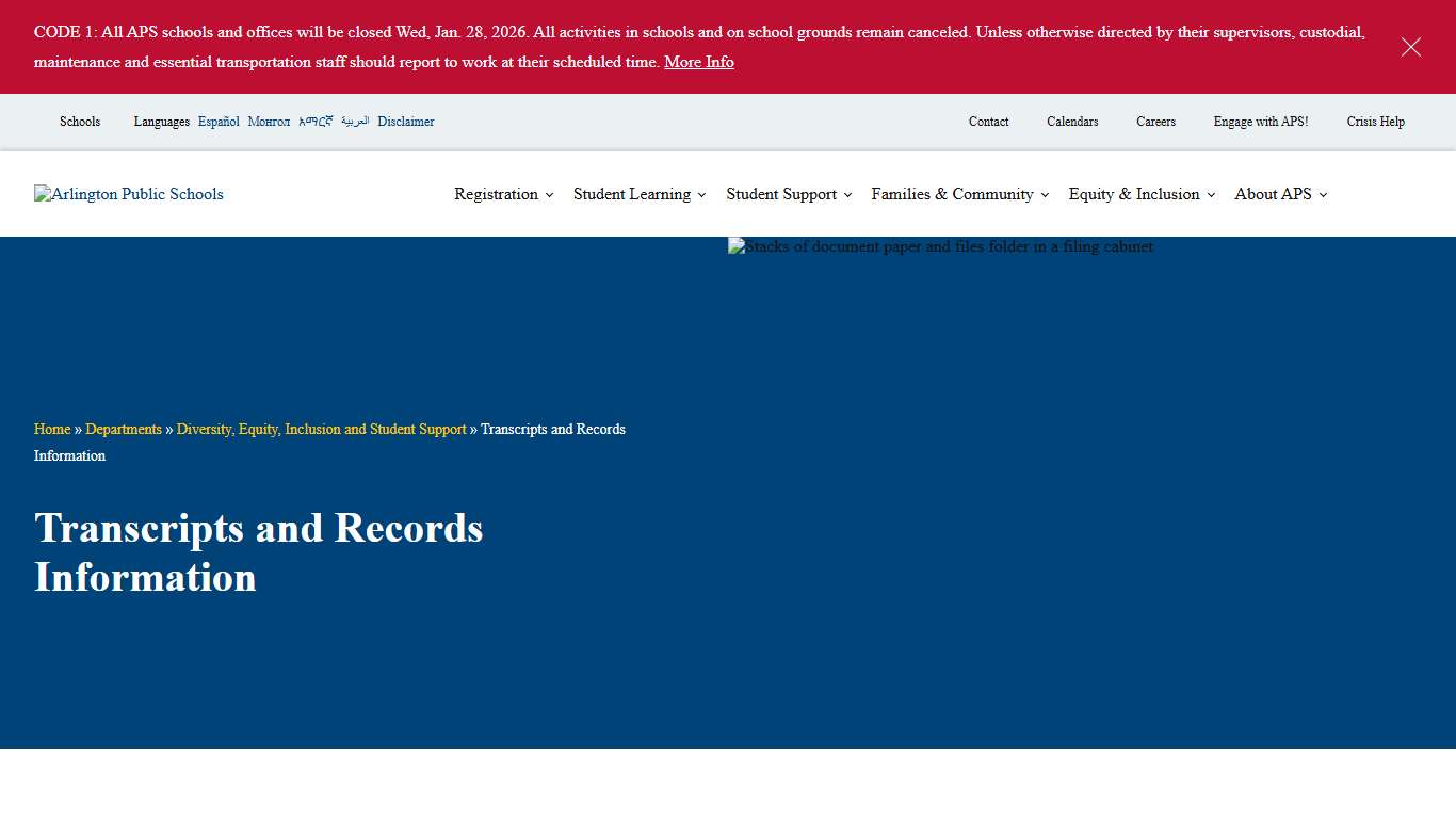 Transcripts and Records Information - Arlington Public Schools